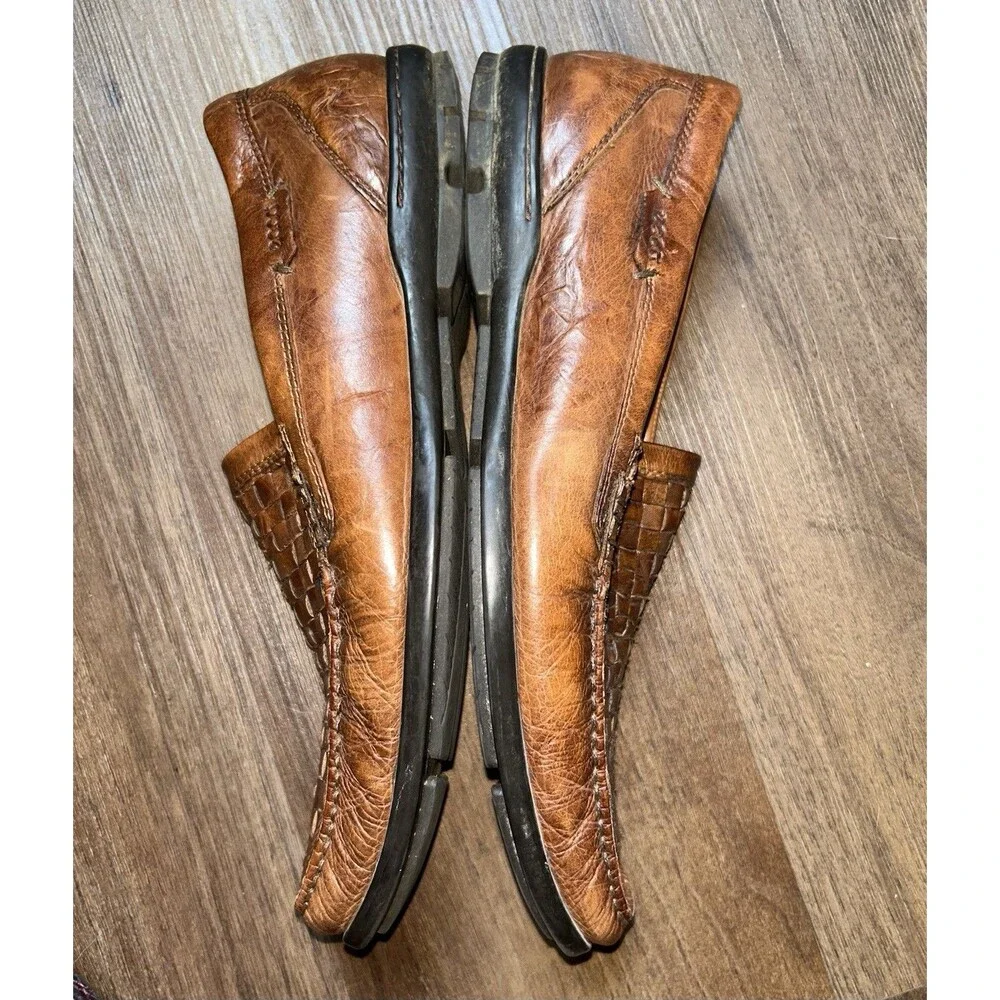 Ecco Brown Leather Woven Slip On Dress Shoes Men’s Size 44 US 10-10.5